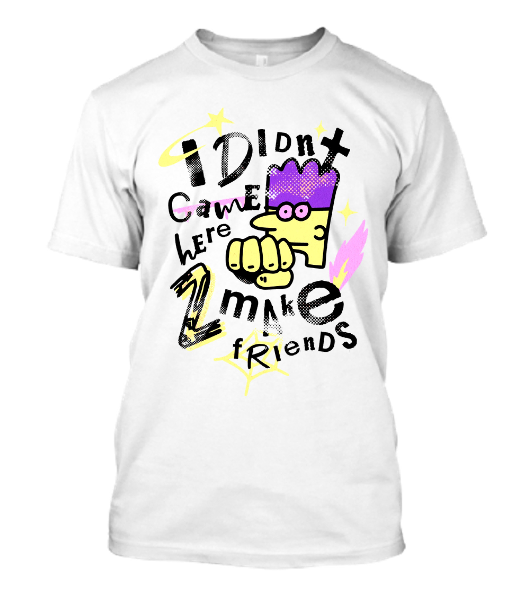 I Didn't Come Here 2 Make Friends Retro Cartoon T-Shirt