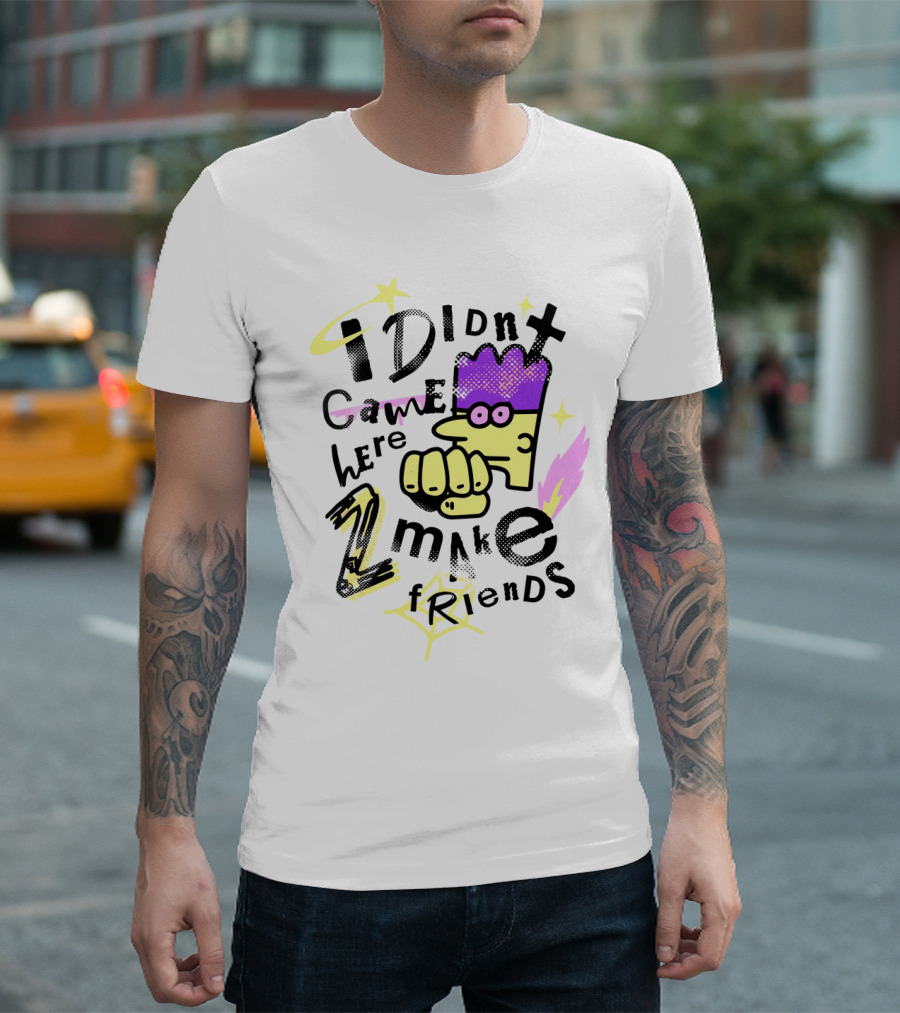 I Didn't Come Here 2 Make Friends Retro Cartoon T-Shirt