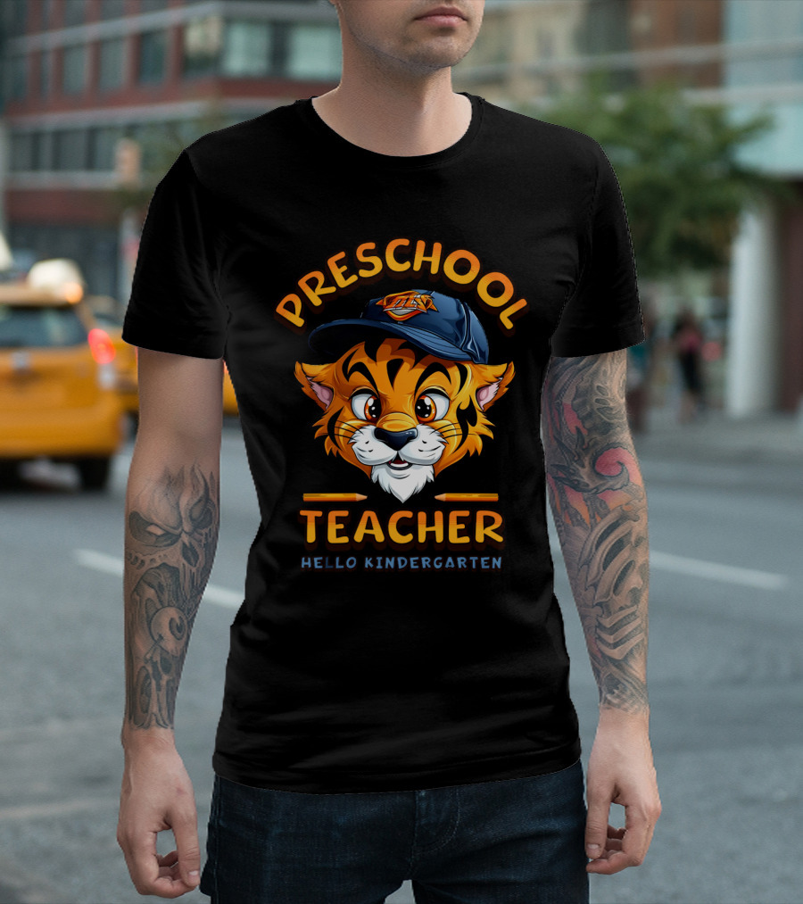 Preschool Teacher Hello Kindergarten Back To School Tiger Mascot T-Shirt