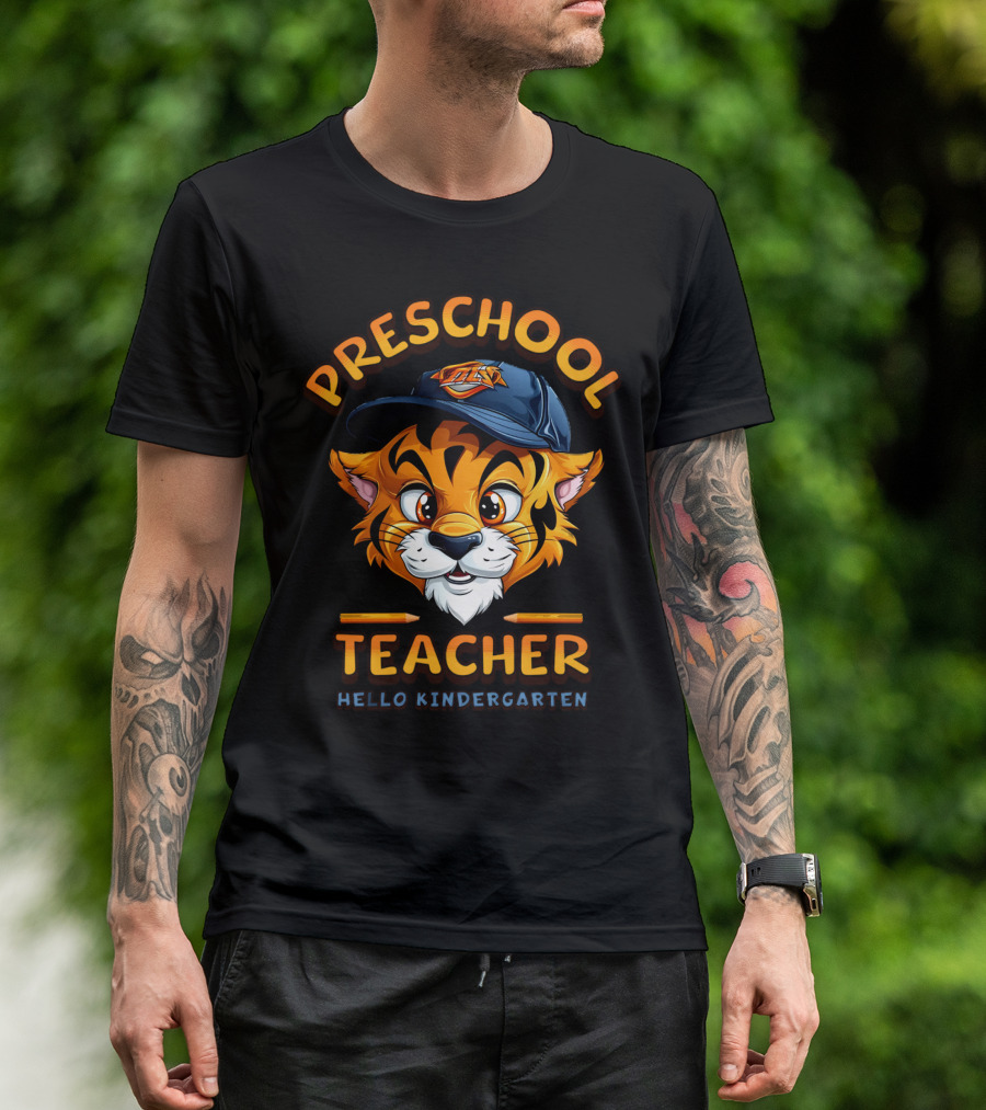 Preschool Teacher Hello Kindergarten Back To School Tiger Mascot T-Shirt