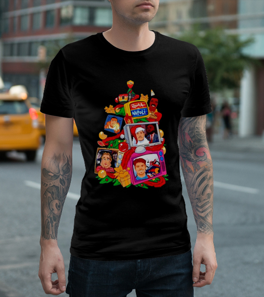 Roma Napoli Matchday Christmas Tree With Television Characters T-Shirt