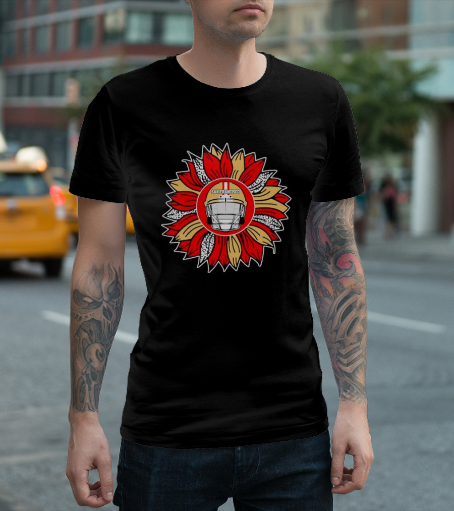 San Francisco 49ers Football Helmet Sunflower T-Shirt