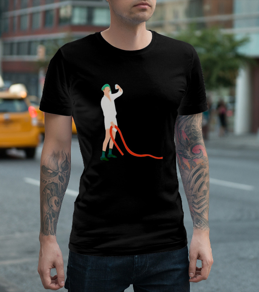 Septic Engineer Drunk Holding Hose Cartoon with Green Hat and Boots T-Shirt