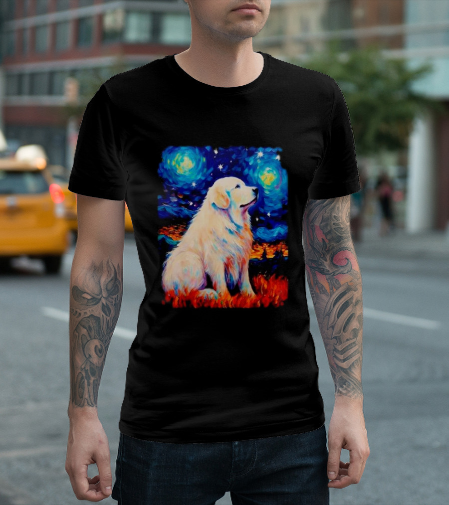 Starry Night Great Dog Van Gogh Style Golden Retriever T-Shirt