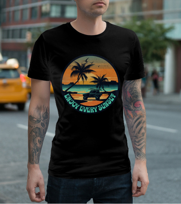 Enjoy Every Sunset Tropical Beach Jeep Adventure T-Shirt