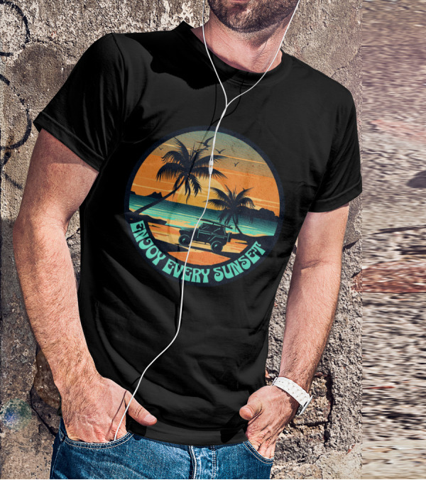 Enjoy Every Sunset Tropical Beach Jeep Adventure T-Shirt