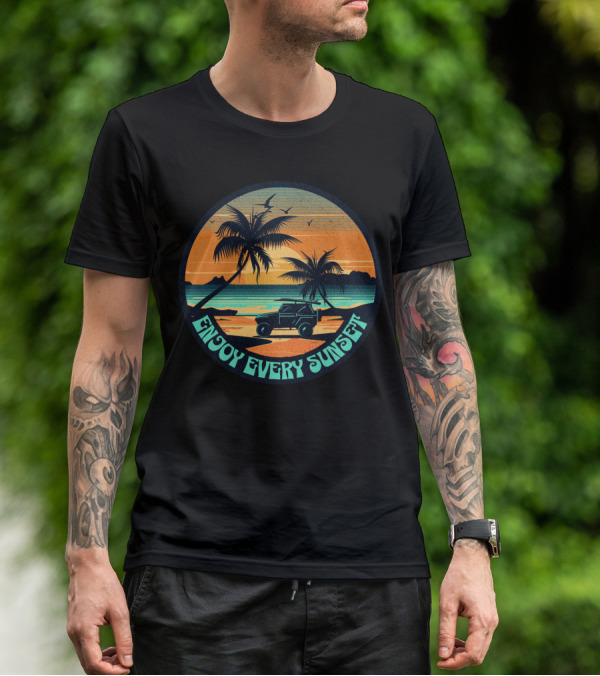 Enjoy Every Sunset Tropical Beach Jeep Adventure T-Shirt