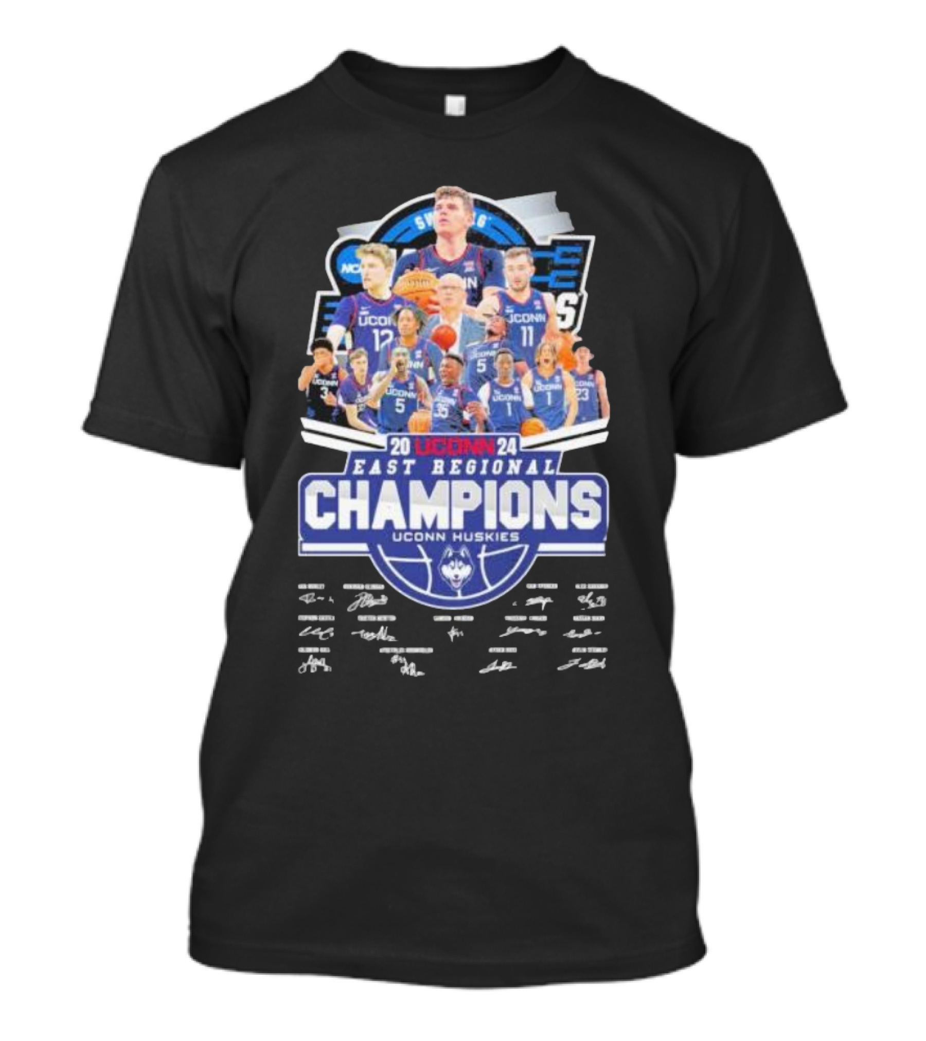 Uconn Huskies 2024 East Regional Champions Men’s Basketball Signatures T-Shirt
