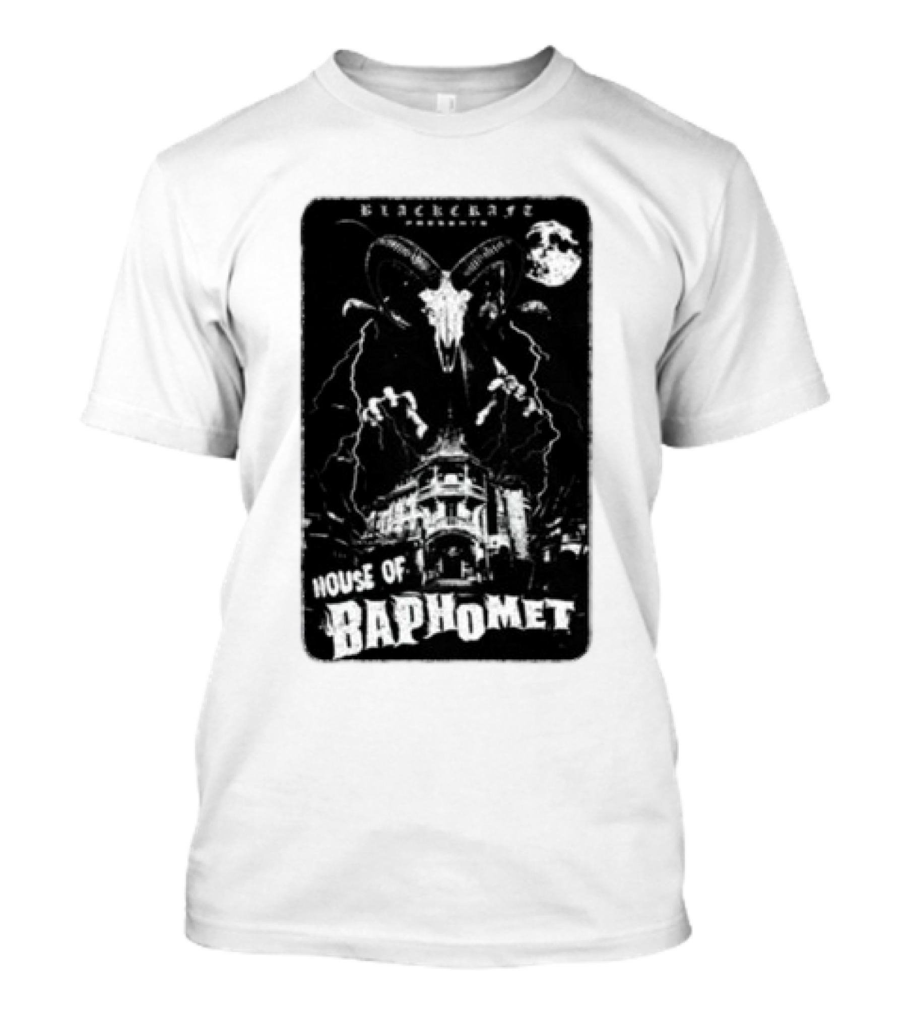 Blackcraft Cult Presents House Of Baphomet Full Moon Goat Skull Mansion T-Shirt