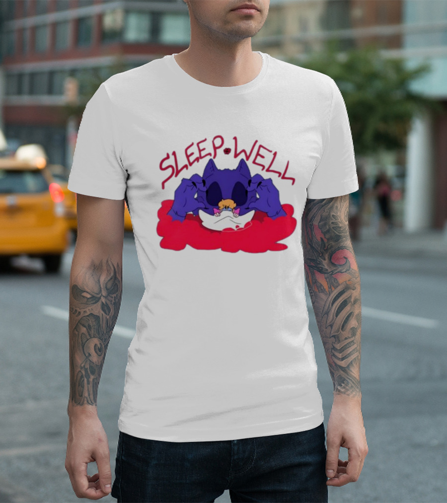 Sleep Well Monster Cartoon Creature Holding Tiny Figure T-Shirt