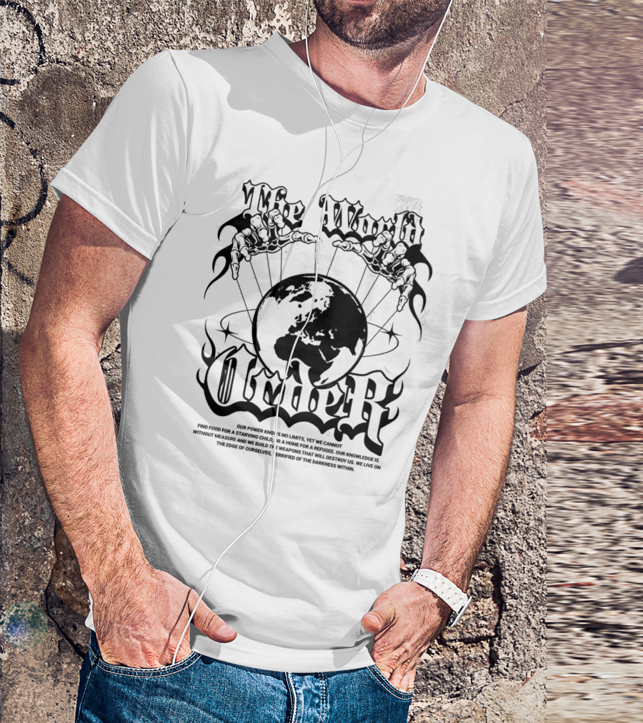 The World Order Global Control Earth In Hands Dark Gothic T-Shirt