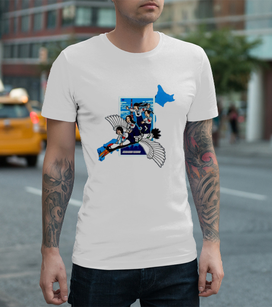 Atarashii Gakko Navy Crane Riding Cartoon Adventure T-Shirt