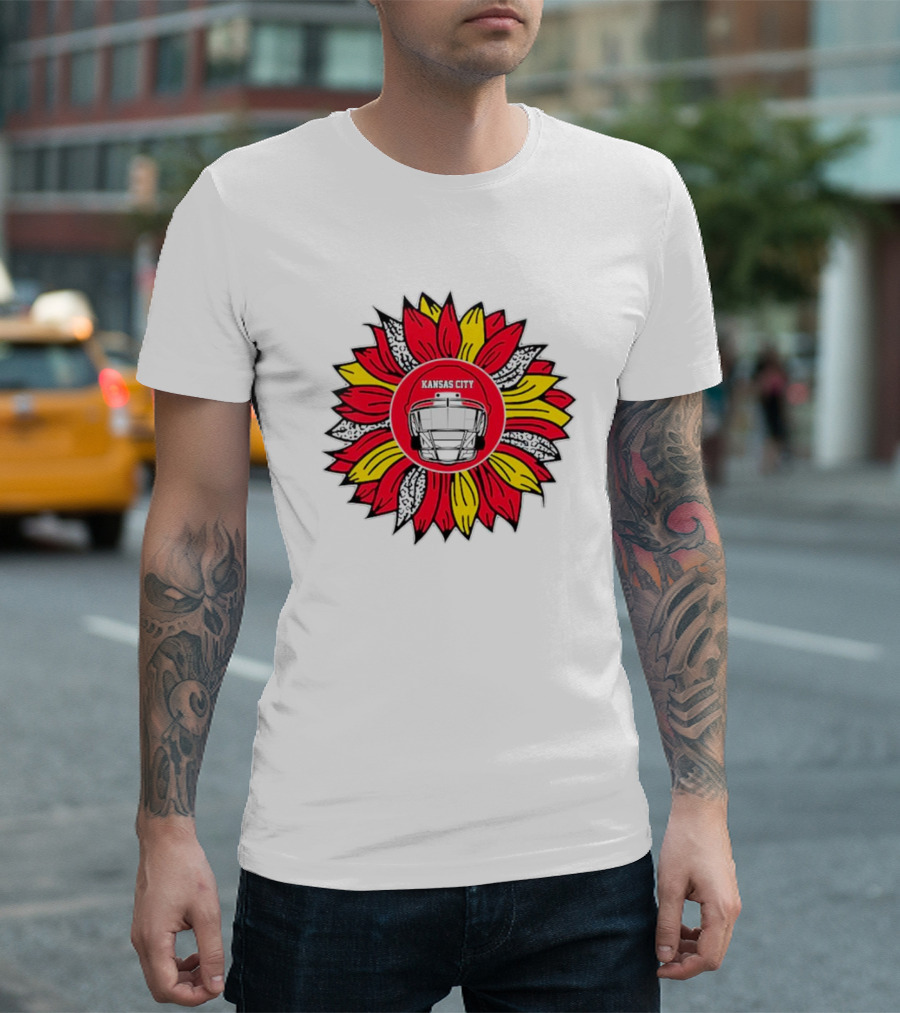 Kansas City Chiefs Football Helmet Sunflower T-Shirt