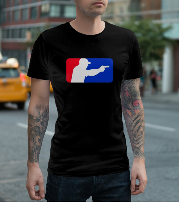 Major League Shooter Silhouette In Red White And Blue Rectangle T-Shirt