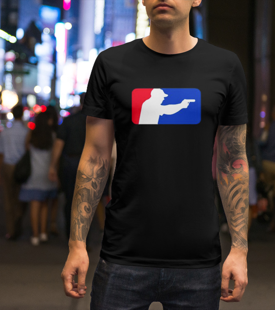Major League Shooter Silhouette In Red White And Blue Rectangle T-Shirt