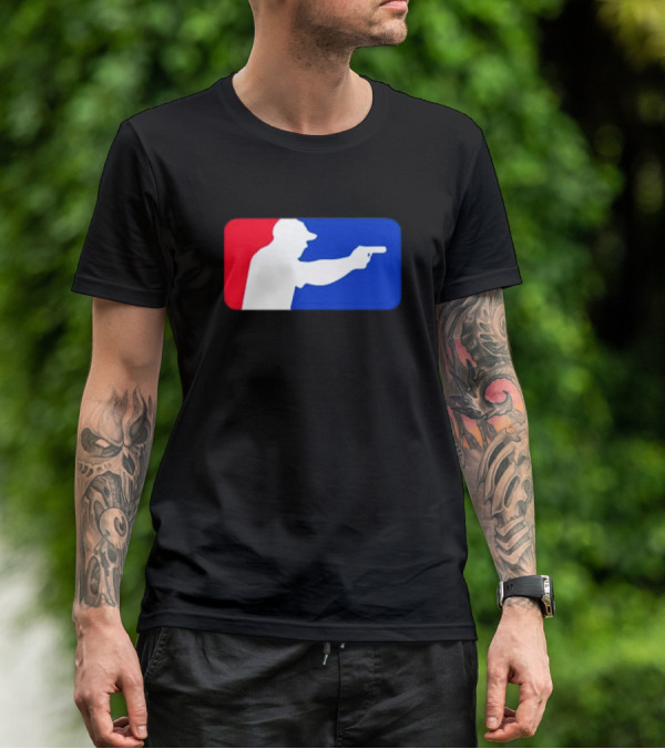 Major League Shooter Silhouette In Red White And Blue Rectangle T-Shirt