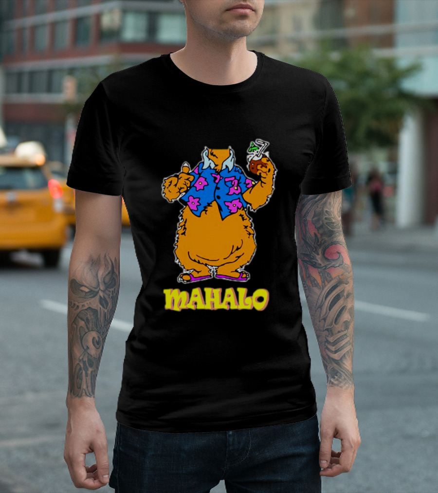Tammy Mahalo Tropical Bear in Hawaiian Shirt with Drink T-Shirt