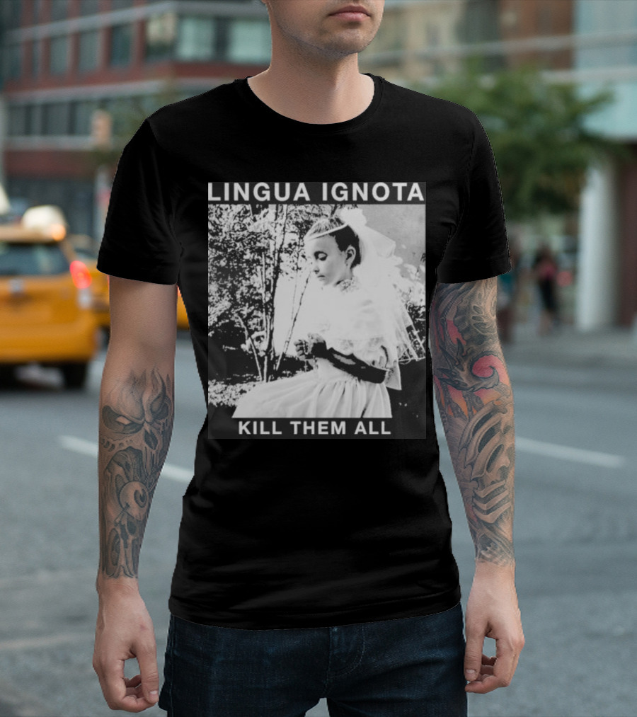 LINGUA IGNOTA KILL THEM ALL Veiled Bride Prayerful Pose T-Shirt