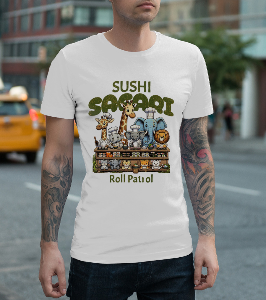Sushi Safari Roll Patrol Chef Animals Cooking Scene T-Shirt
