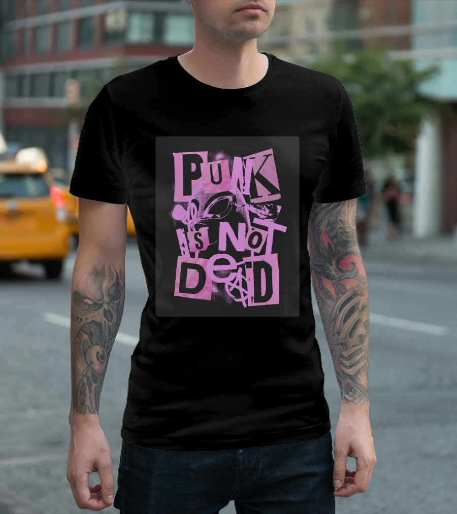 Punk is Not Dead Mask and Anarchy Symbol Collage T-Shirt