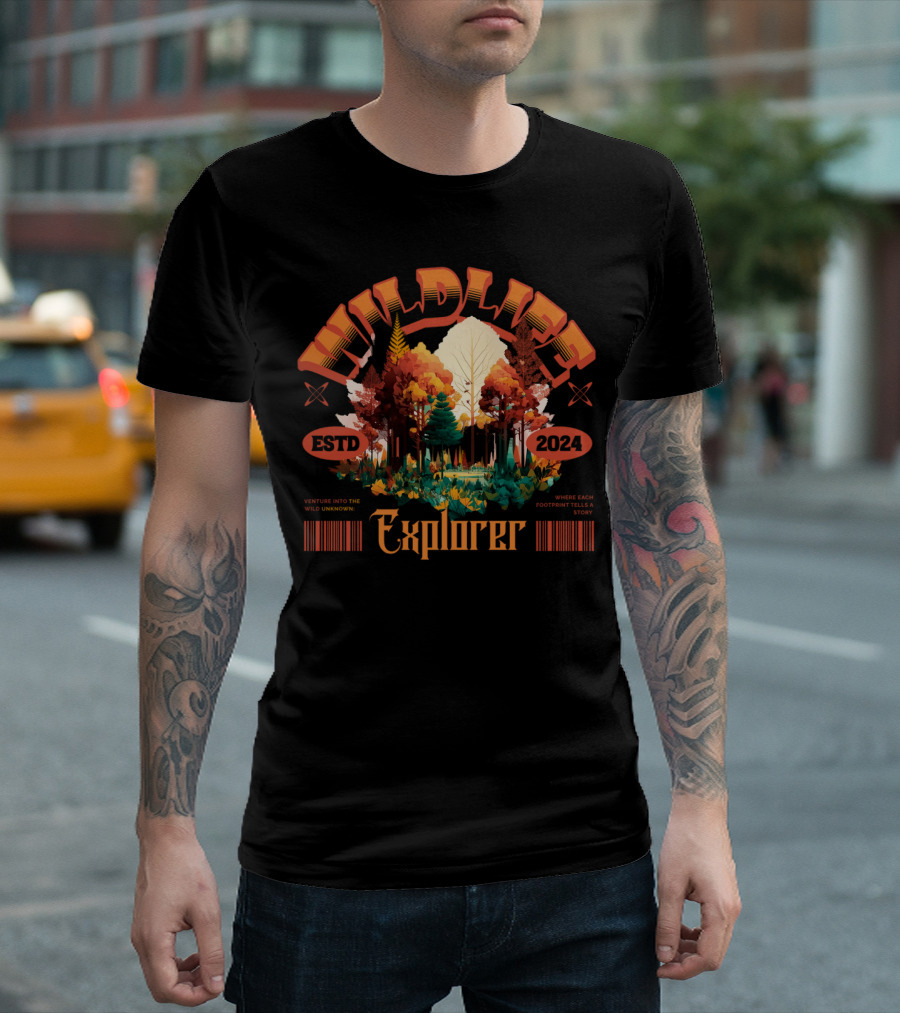 Wildlife Explorer ESTD 2024 Venture Into the Wild Unknown Where Each Footprint Tells a Story T-Shirt