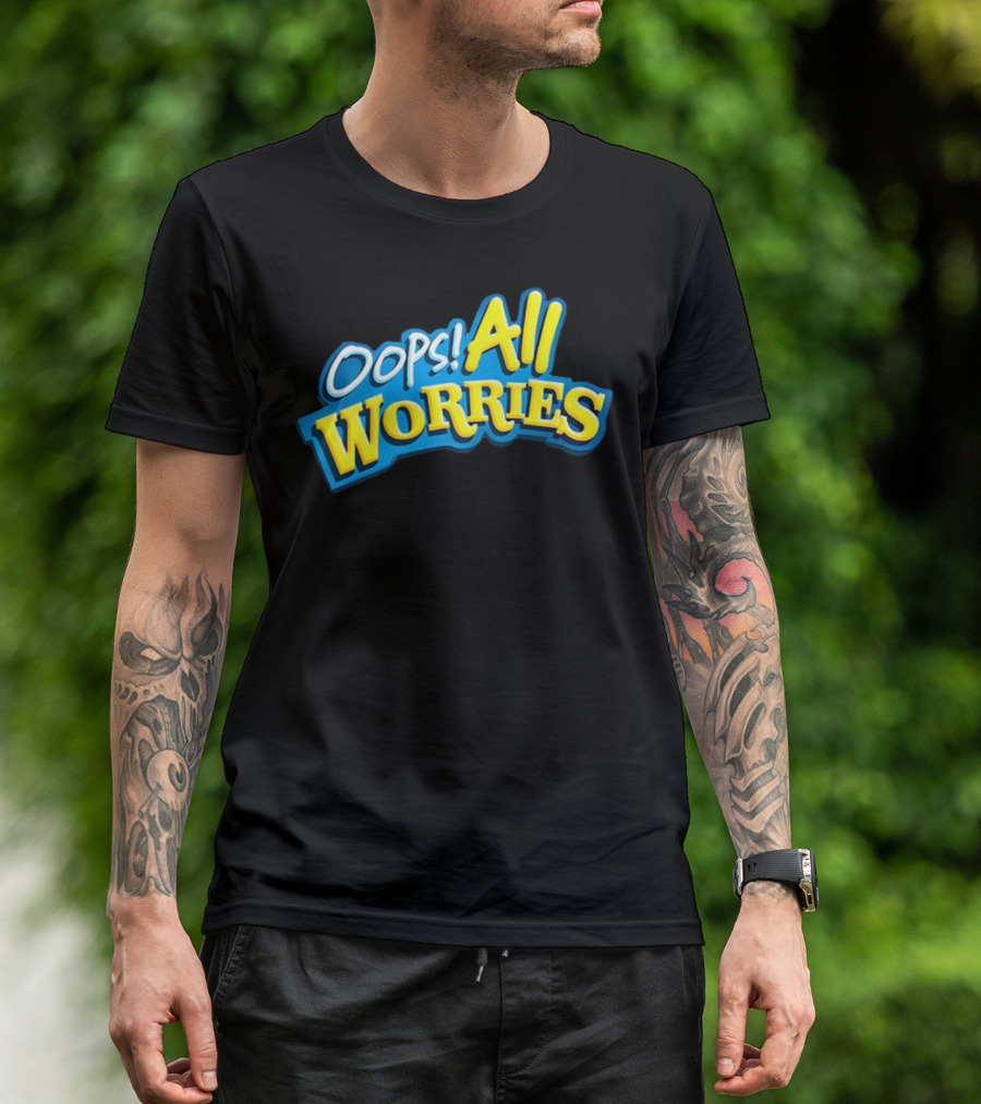 Oops All Worries Text Bold Blue Yellow T-Shirt