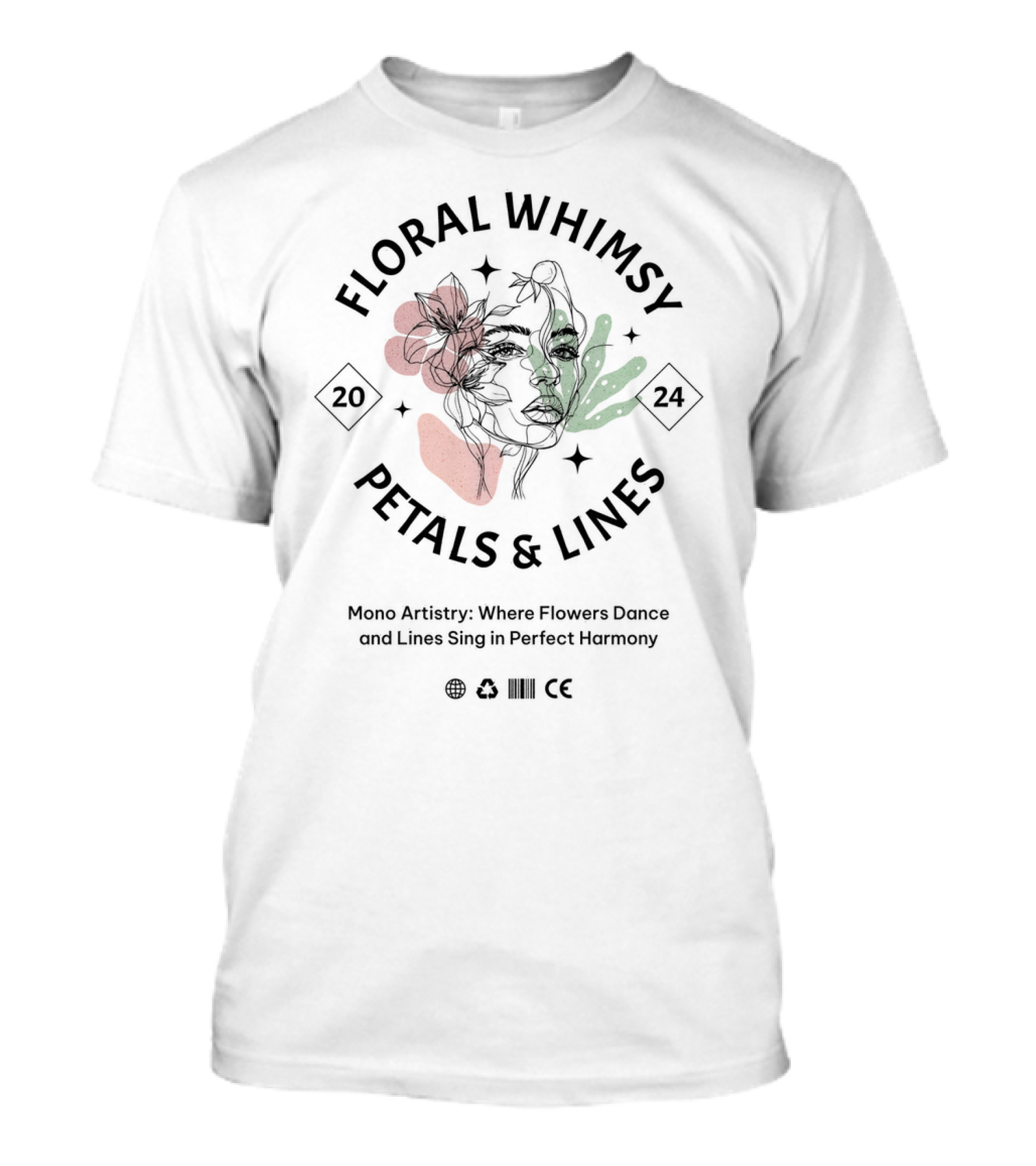 FLORAL WHIMSY PETALS And LINES 2024 Mono Artistry Where Flowers Dance And Lines Sing In Perfect Harmony T-Shirt