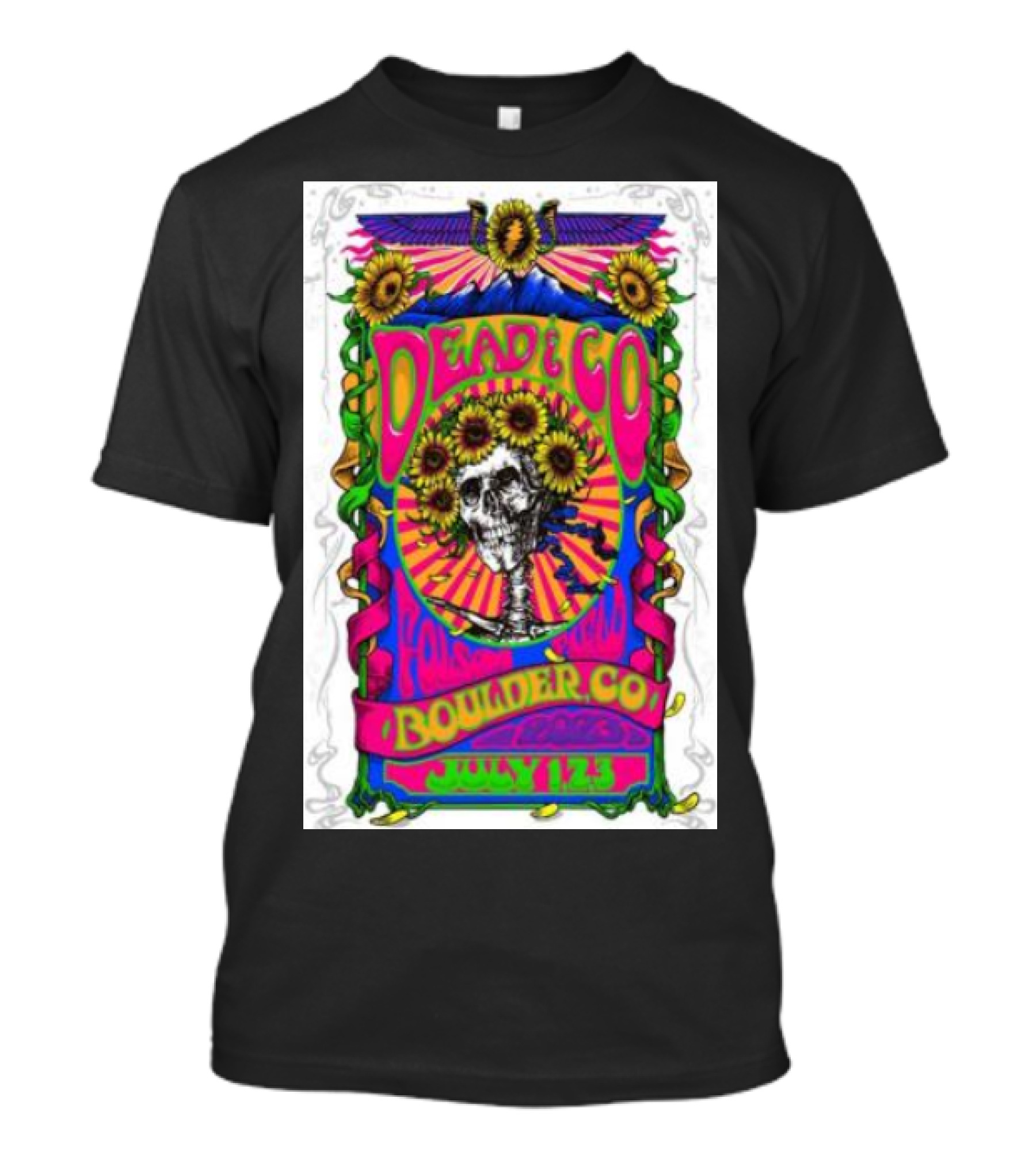 Dead And Company Boulder CO July 1 2 3 Sunflower Skull T-Shirt