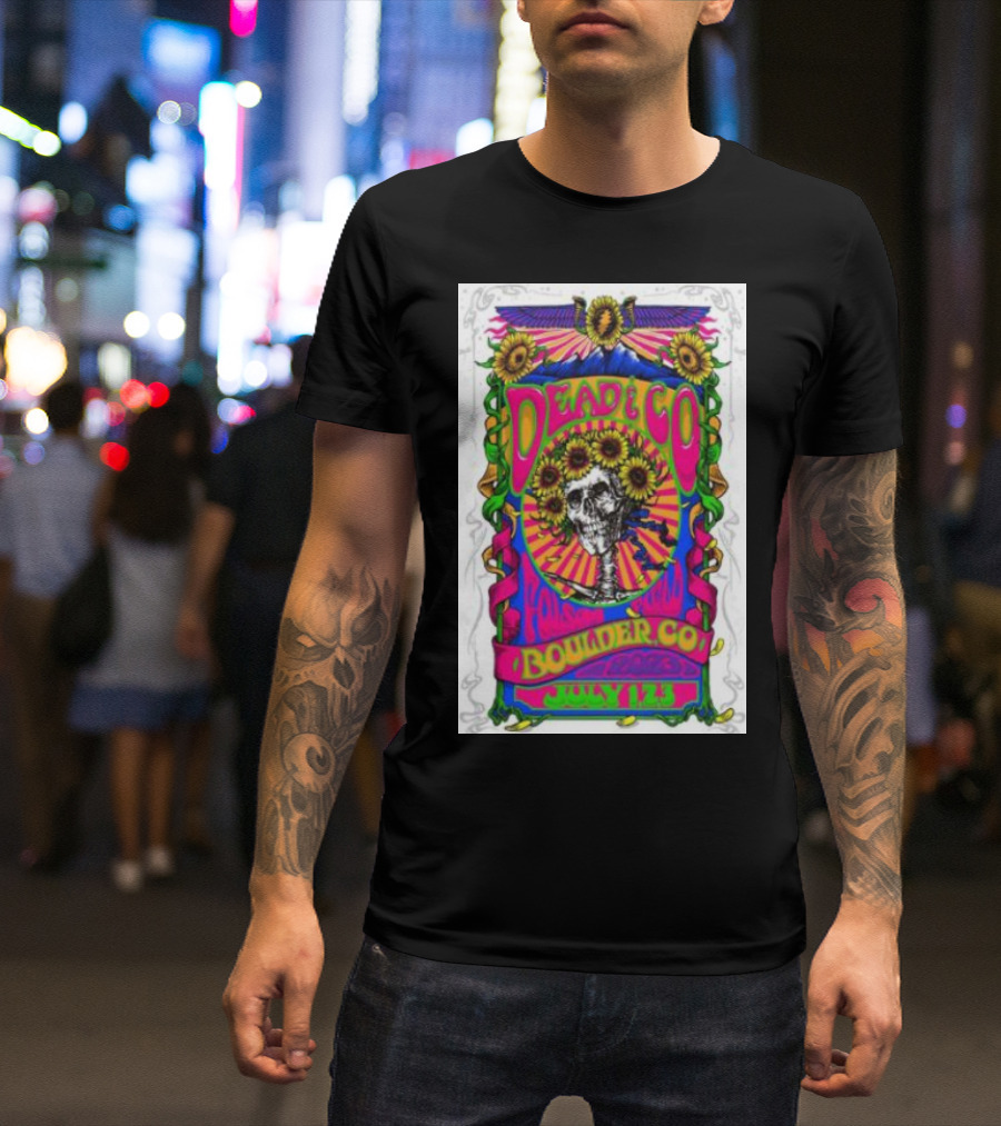 Dead And Company Boulder CO July 1 2 3 Sunflower Skull T-Shirt