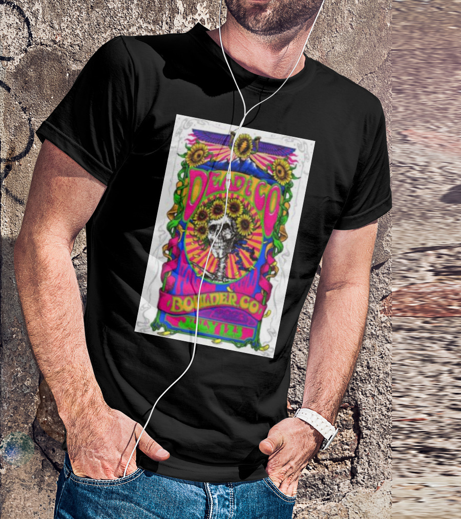 Dead And Company Boulder CO July 1 2 3 Sunflower Skull T-Shirt