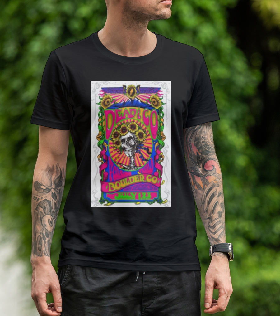 Dead And Company Boulder CO July 1 2 3 Sunflower Skull T-Shirt