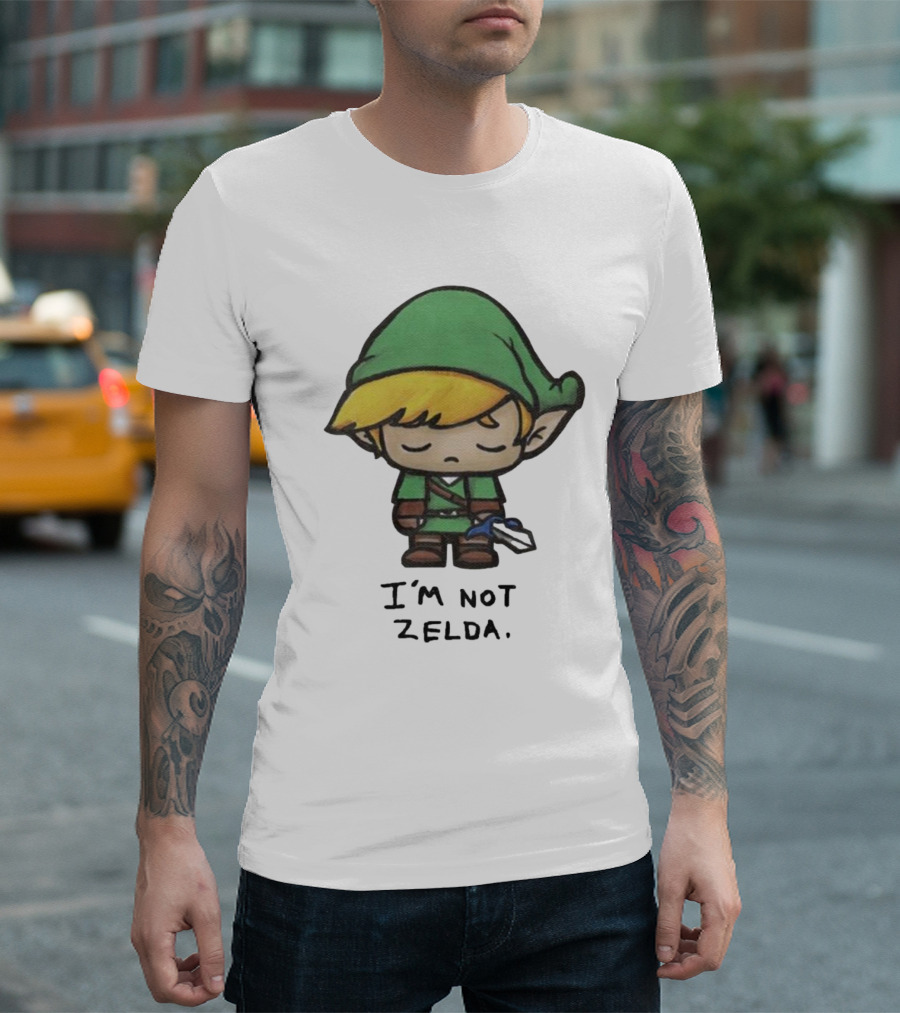 I'm Not Zelda Sad Cartoon Character in Green T-Shirt