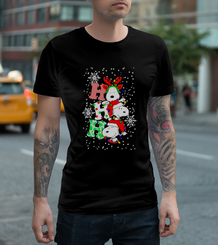 Ho Ho Ho Snoopy Christmas Reindeer Santa Snowflakes T-Shirt