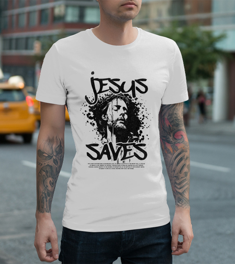 Jesus Saves Portrait With Crown Of Thorns T-Shirt