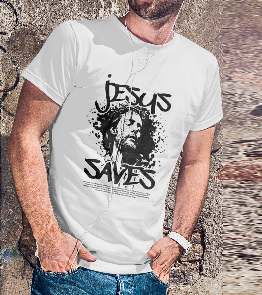 Jesus Saves Portrait With Crown Of Thorns T-Shirt