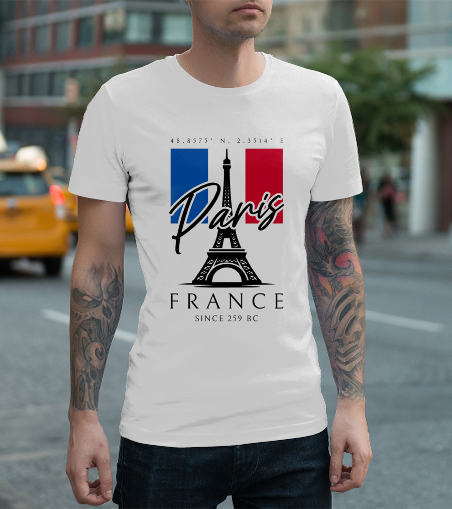 Paris France Eiffel Coordinates Since 259 BC T-Shirt
