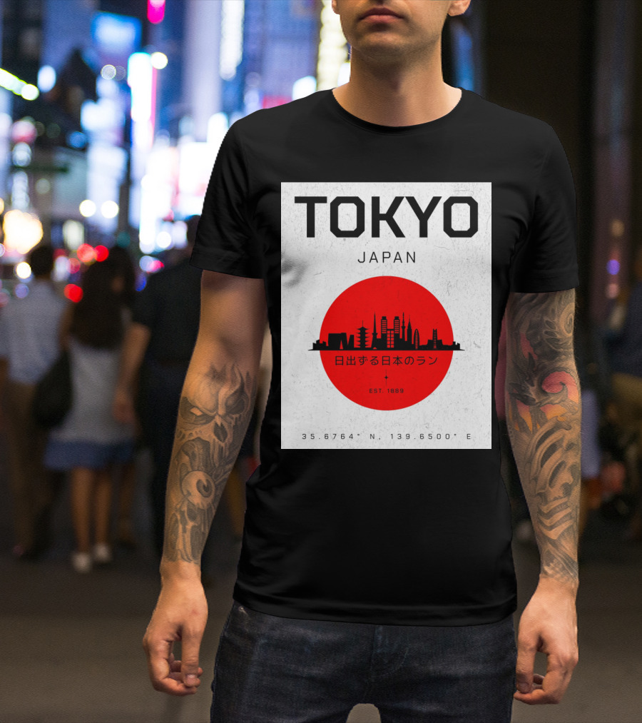 TOKYO JAPAN Rising Sun Of Japan Skyline Est. 1889 Coordinates 35.6764° N 139.6500° E T-Shirt