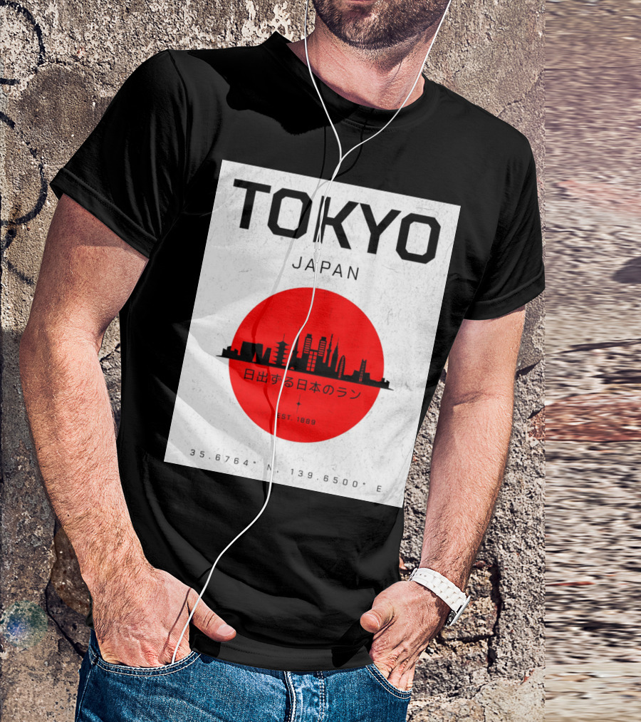 TOKYO JAPAN Rising Sun Of Japan Skyline Est. 1889 Coordinates 35.6764° N 139.6500° E T-Shirt