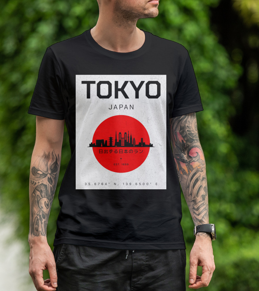 TOKYO JAPAN Rising Sun Of Japan Skyline Est. 1889 Coordinates 35.6764° N 139.6500° E T-Shirt