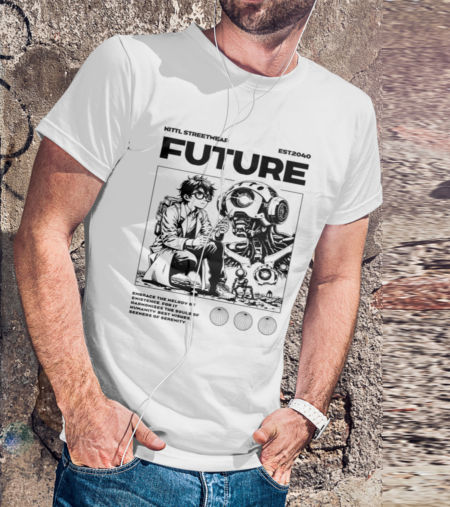 Kittl Streetwear Future EST2040 Melody Of Existence Humanity Serenity T-Shirt