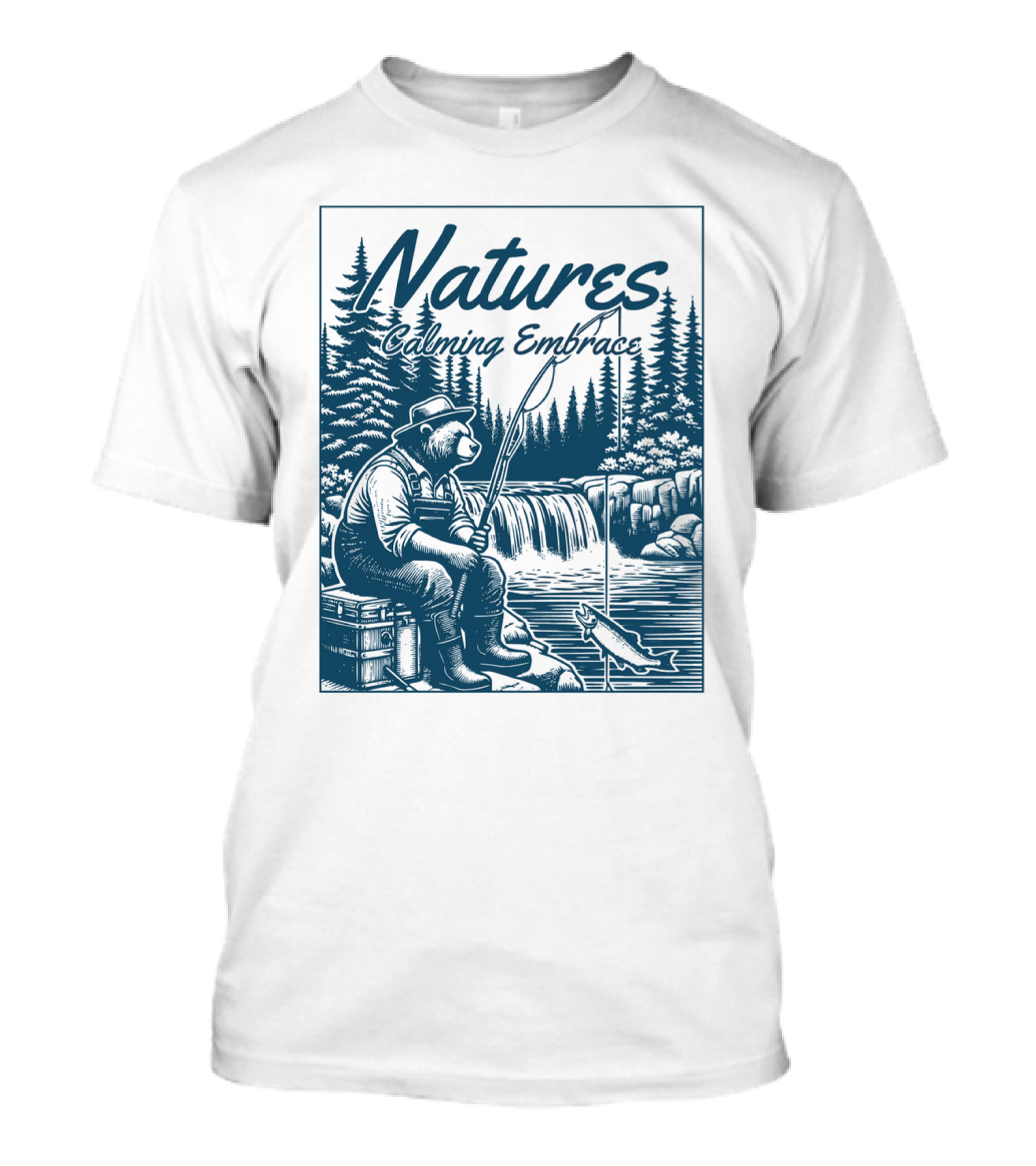 Natures Calming Embrace Bear Fishing By Waterfall T-Shirt