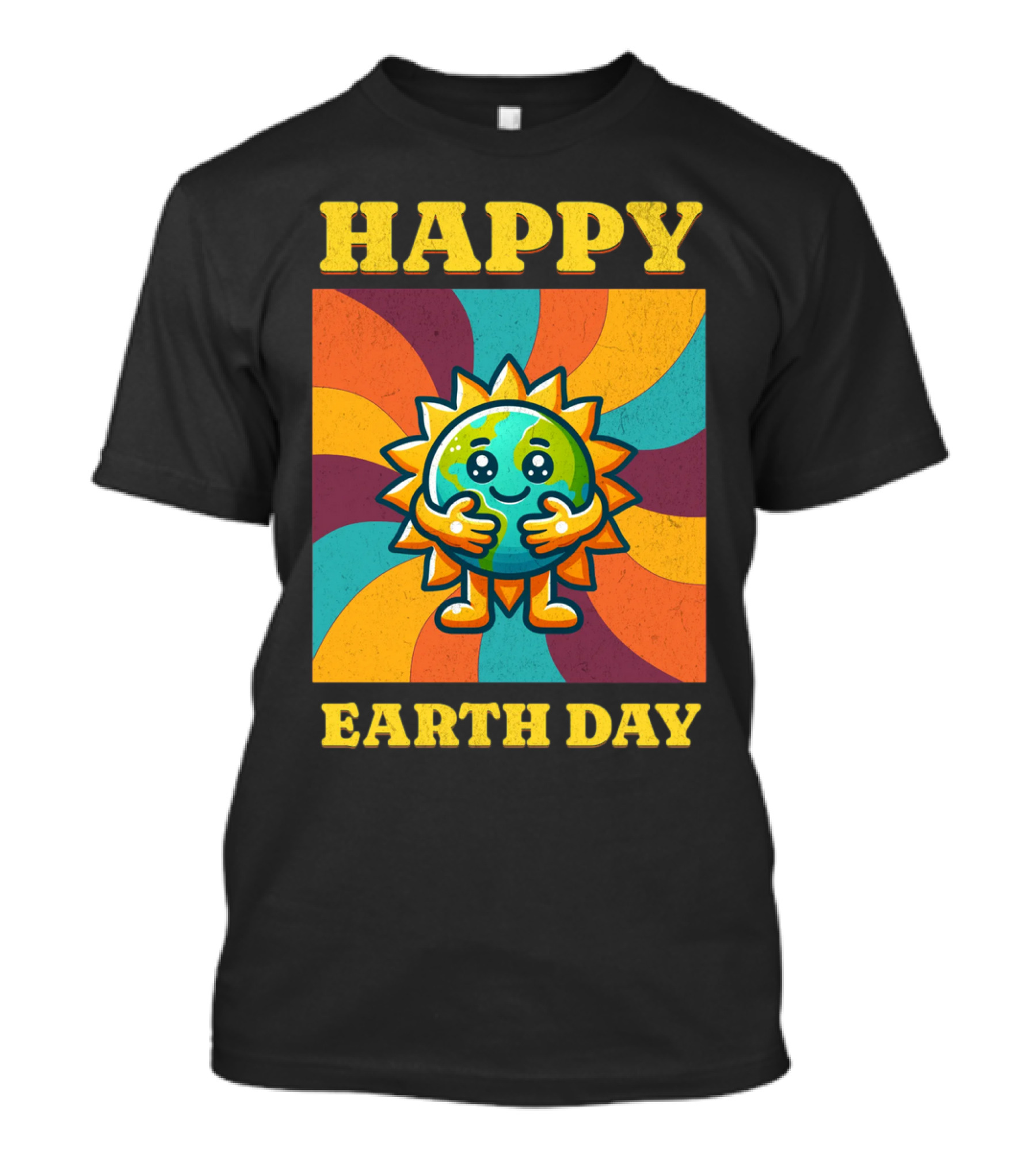 Hugging Earth Sunburst Happy Earth Day Multicolor Retro Spiral T-Shirt