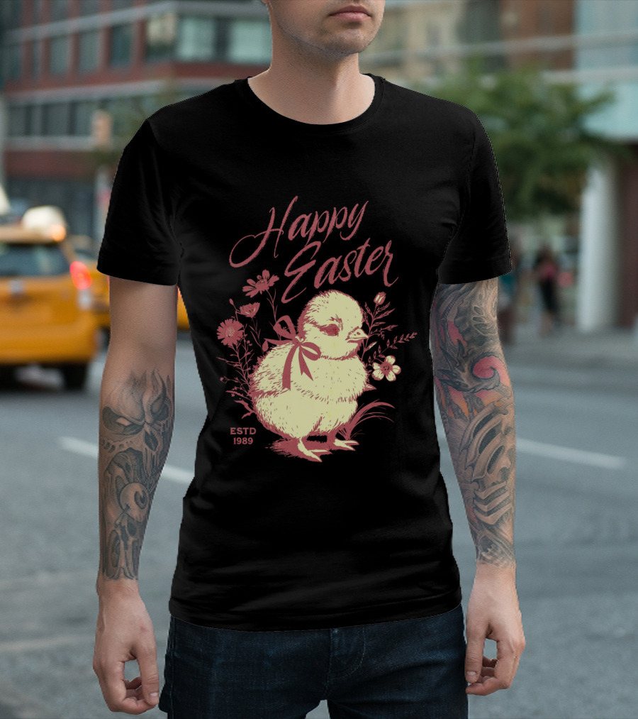 Happy Easter Vintage Chick With Flowers ESTD 1989 T-Shirt