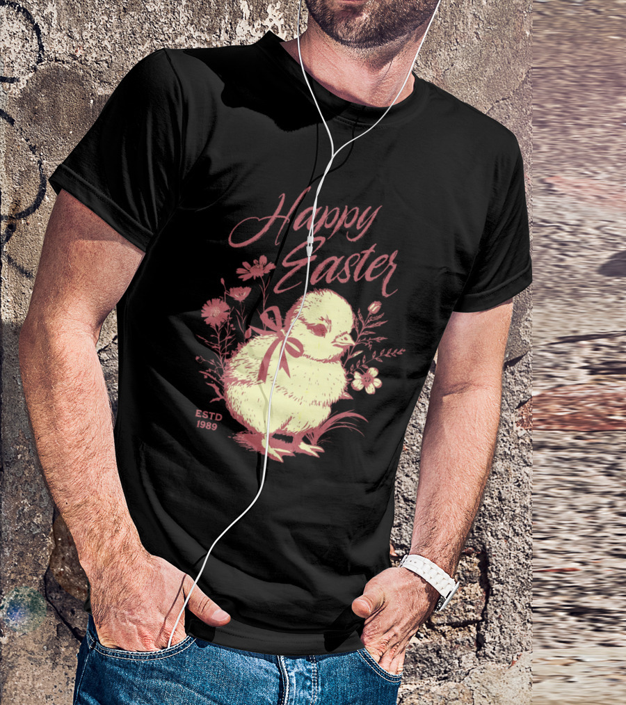 Happy Easter Vintage Chick With Flowers ESTD 1989 T-Shirt
