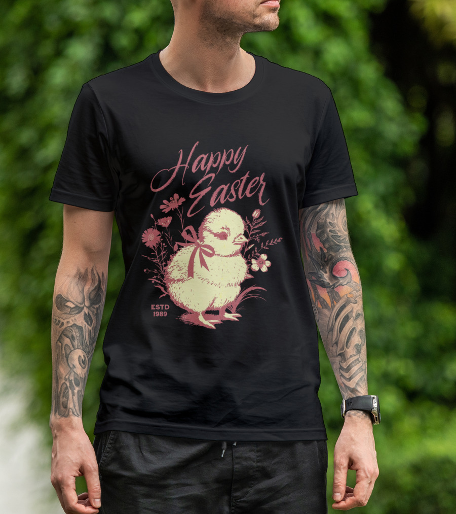 Happy Easter Vintage Chick With Flowers ESTD 1989 T-Shirt
