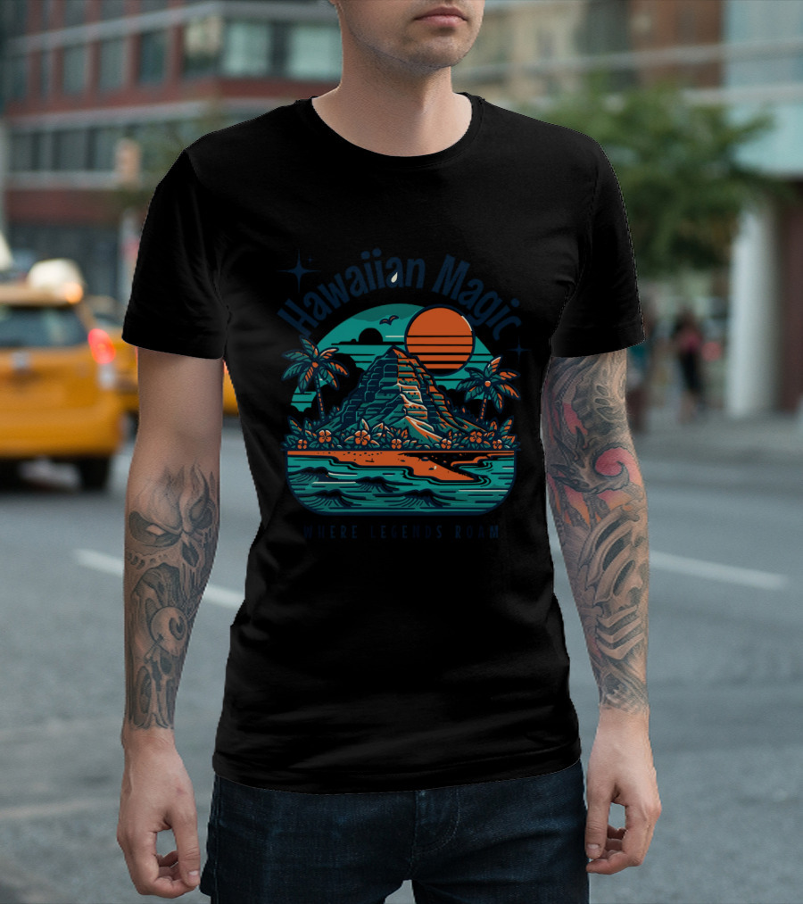 Hawaiian Magic Where Legends Roam Tropical Sunset Scenic Ocean View T-Shirt