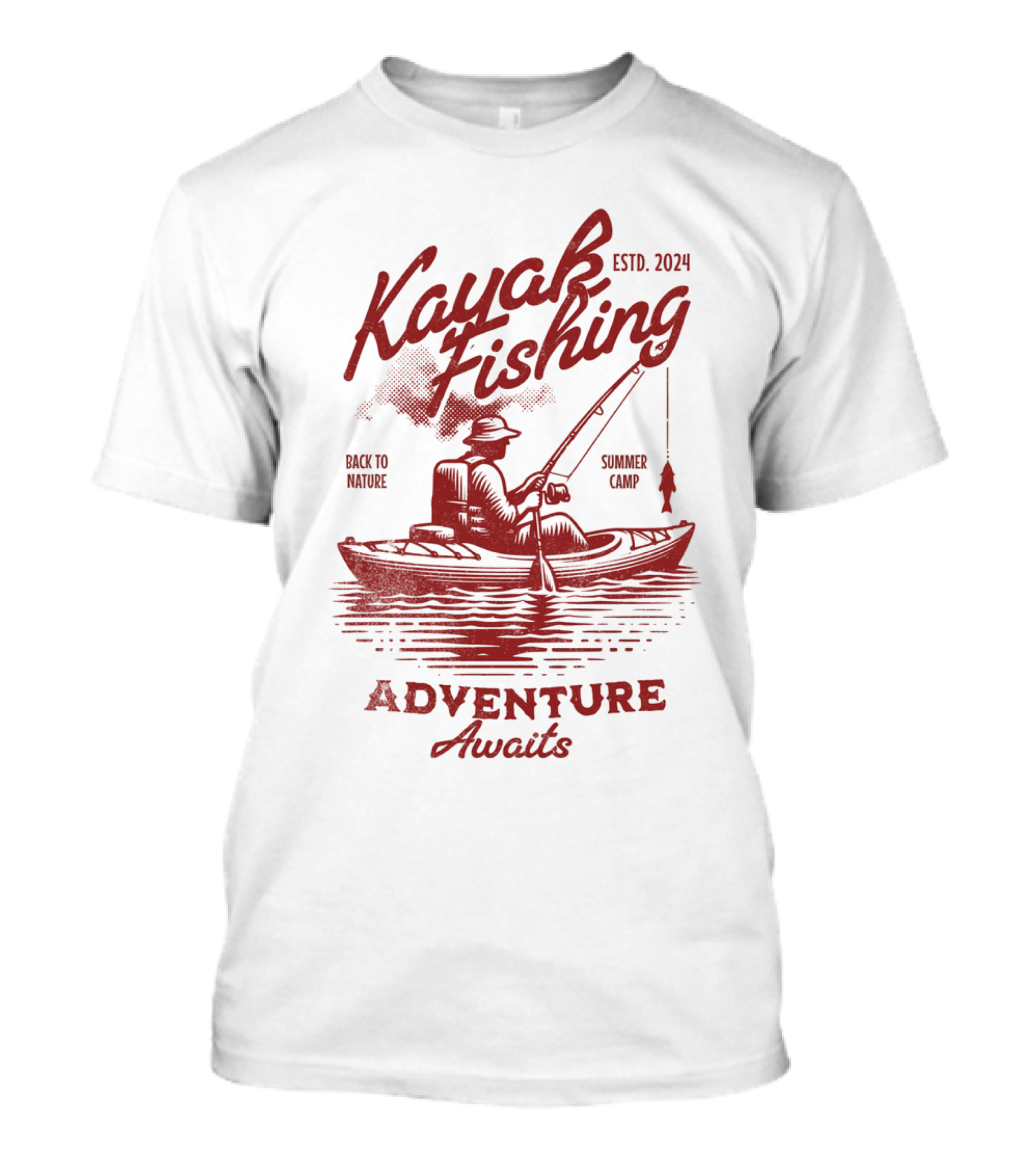 Kayak Fishing Adventure Awaits Estd. 2024 Back To Nature Summer Camp T-Shirt