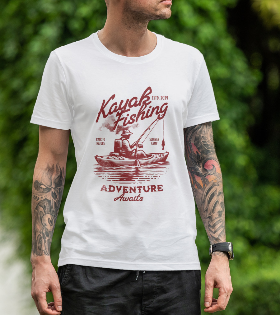 Kayak Fishing Adventure Awaits Estd. 2024 Back To Nature Summer Camp T-Shirt