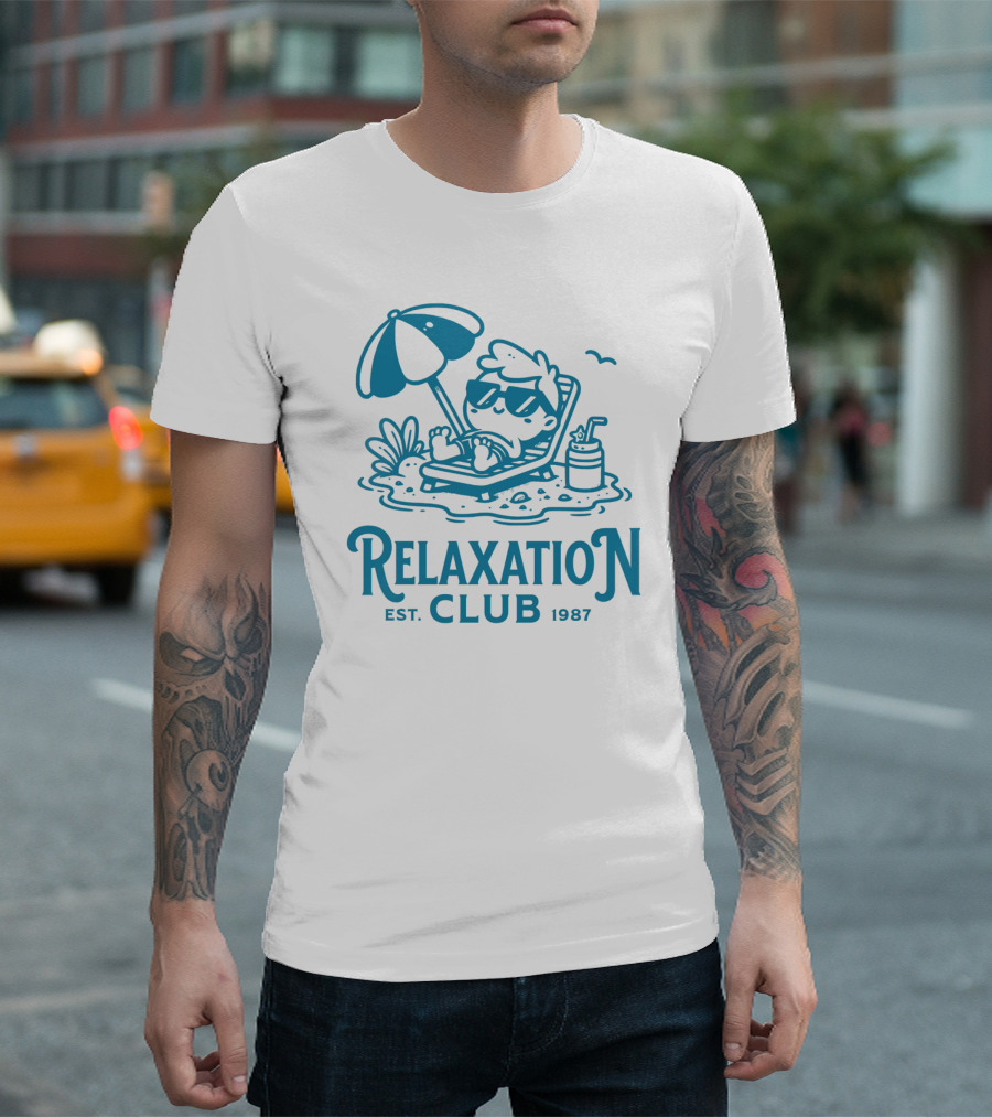 Relaxation Club Est. 1987 Sunglasses Lounge Chair Umbrella Drink T-Shirt