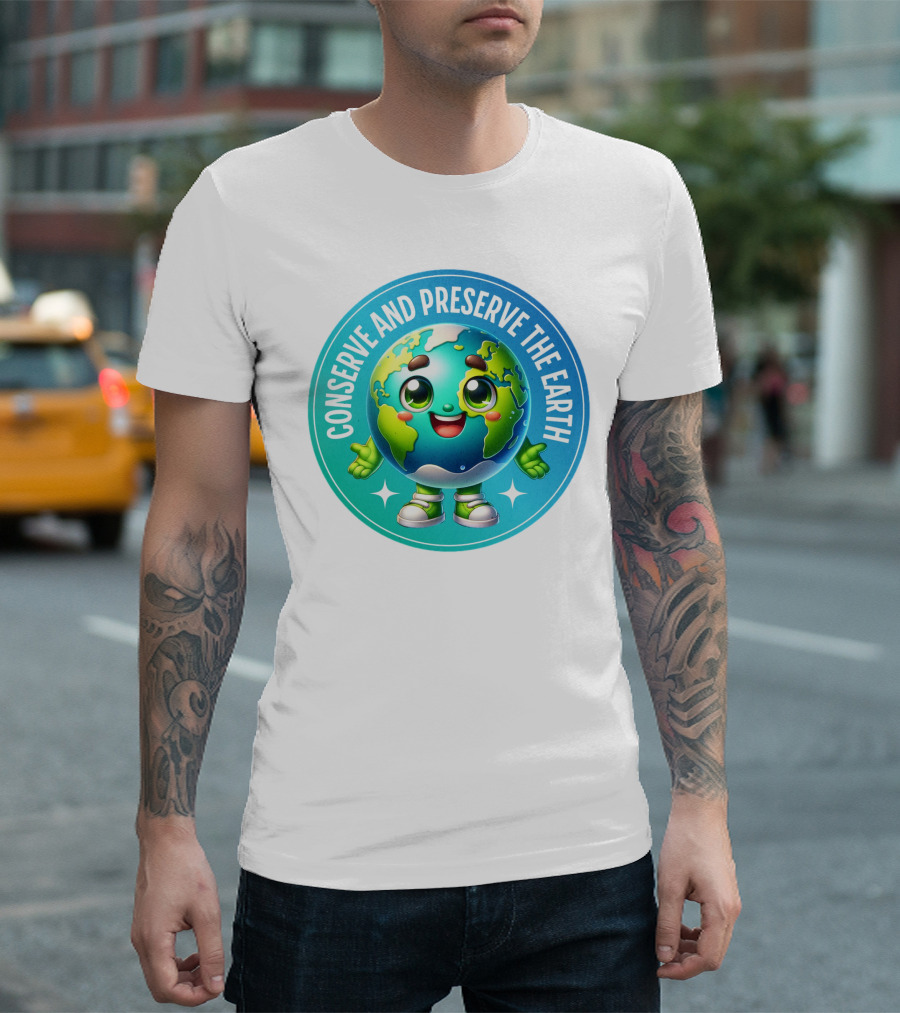 Conserve and Preserve the Earth Retro Earth Day Celebration Mascot T-Shirt